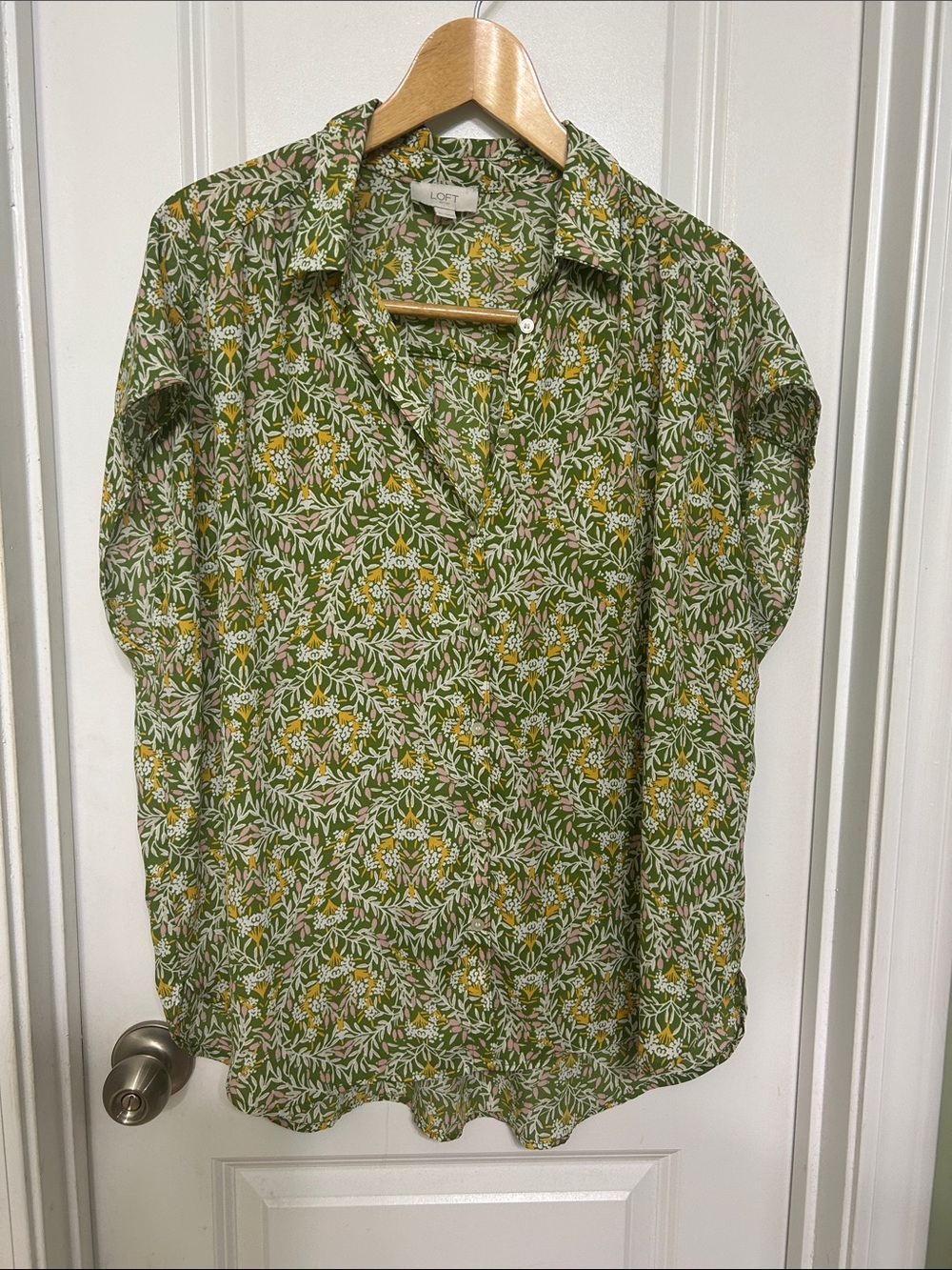 LOFT Olive Green Floral Button-Up Shirt